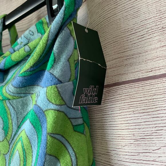 Wild Fable Terry Cloth Romper Floral Short Outfit Bow Front Keyhole Halter Tie S - Picture 8 of 12